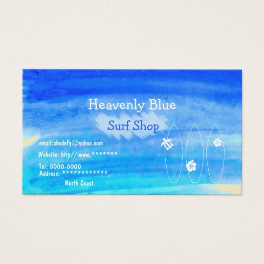 Blue sky ocean watercolor Surf shop2 sand beach 名刺