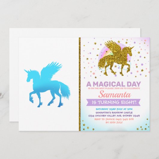 Blue Sky pegasus unicorn 招待状 (正面/裏面)