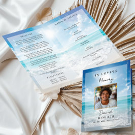 Blue Sky Photo Memorial Funeral Program  カード