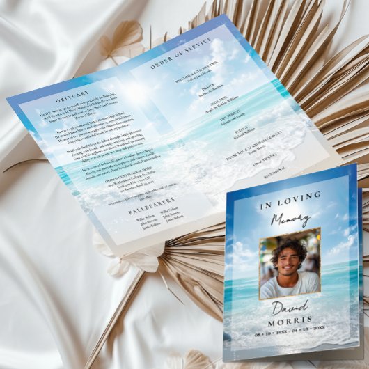 Blue Sky Photo Memorial Funeral Program  カード