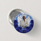 Blue Sky Roses Funeral Memorial Button Angel Wings 缶バッジ (正面&裏面)