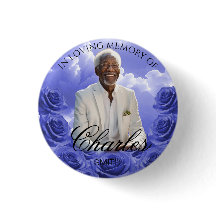 Blue Sky Roses Funeral Memorial Button Blue Roses