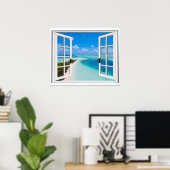 Blue Sky Tranquil Sea View Fake Window ポスター (ホームオフィス)