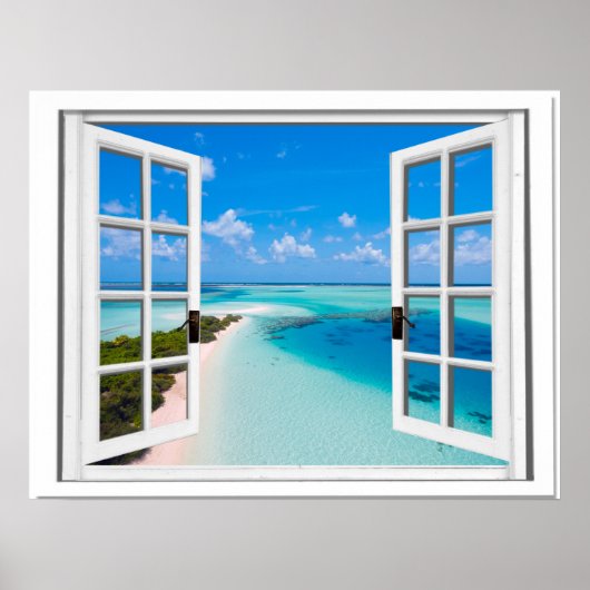 Blue Sky Tranquil Sea View Fake Window ポスター (正面)