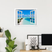 Blue Sky Tranquil Sea View Fake Window ポスター (ホームオフィス)