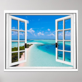 Blue Sky Tranquil Sea View Fake Window ポスター
