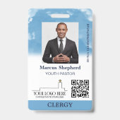 Blue Sky White Clouds Logo QR Code Church ID バッジ (正面)