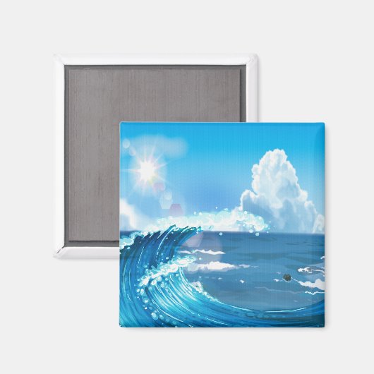 Blue Sky with Sun Rays 日本の Wave Art マグネット (正面/裏面)