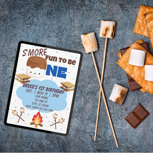 Blue, S'More Fun to be One, 1st Birthday 招待状