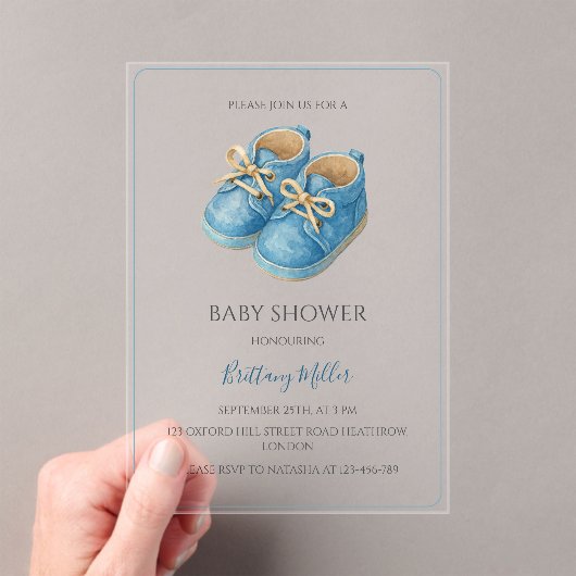 Blue Sneakers Minimalist Baby Shower  アクリル招待状 (インサイチュ (ポータブル))