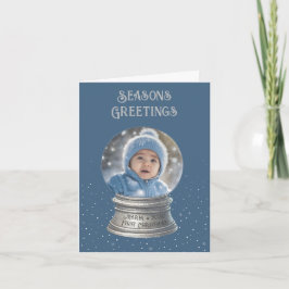 Blue Snow Globe Photo Flat Holiday Card シーズンカード