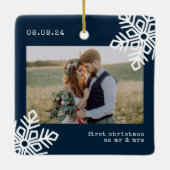 Blue Snowflakeの第1回クリスマス写真ミスター&ミセス セラミックオーナメント (裏面)