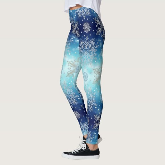 Blue Snowflake Christmas Leggings レギンス (左)