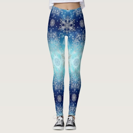 Blue Snowflake Christmas Leggings レギンス (正面)