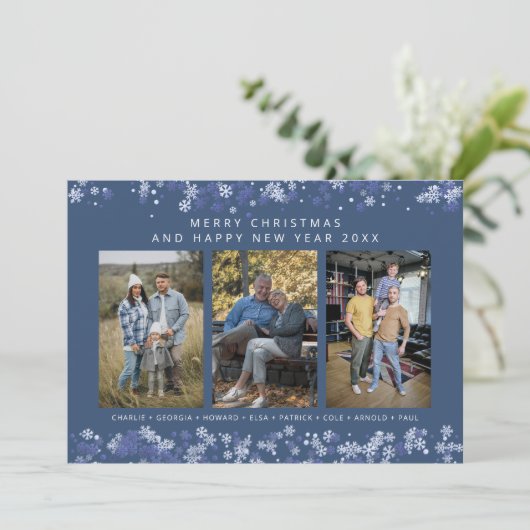 Blue Snowflake Christmas Modern Collage 3 Photos (スタンド正面)