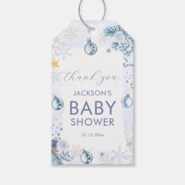 Blue Snowflake Flower Winter Baby Shower  ギフトタグ