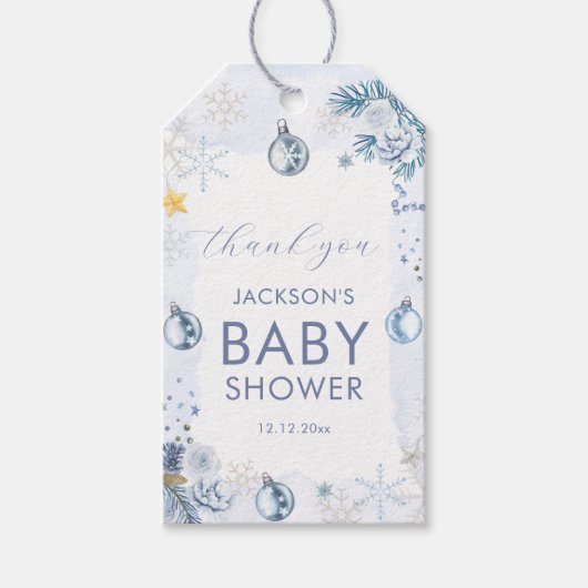 Blue Snowflake Flower Winter Baby Shower  ギフトタグ (正面)
