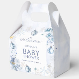 Blue Snowflake Flower Winter Baby Shower Welcome フェイバーボックス