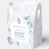 Blue Snowflake Flower Winter Baby Shower Welcome フェイバーボックス (見開き)