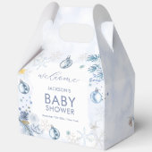 Blue Snowflake Flower Winter Baby Shower Welcome フェイバーボックス (裏面)