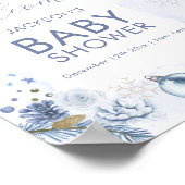 Blue Snowflake Flower Winter Baby Shower Welcome ポスター (角)