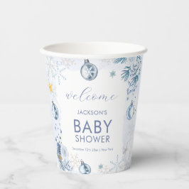 Blue Snowflake Flower Winter Baby Shower Welcome 紙コップ