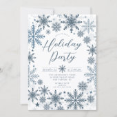 Blue Snowflake Holiday Party Invitation 招待状 (正面)