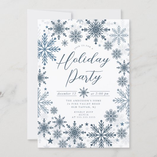 Blue Snowflake Holiday Party Invitation 招待状 (正面)