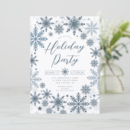 Blue Snowflake Holiday Party Invitation 招待状 (スタンド正面)