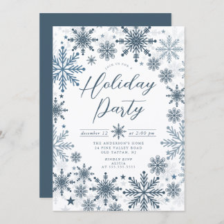 Blue Snowflake Holiday Party Invitation 招待状