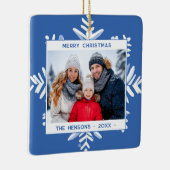 Blue Snowflake Merry Christmas Family Photo セラミックオーナメント (右)