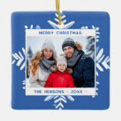 Blue Snowflake Merry Christmas Family Photo セラミックオーナメント (正面)