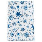 Blue Snowflake Pattern ミディアムペーパーバッグ (正面)