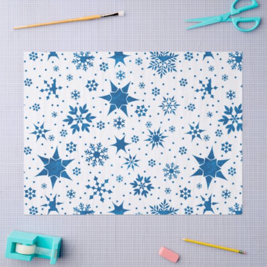 Blue Snowflake Pattern 薄葉紙 (クラフト)