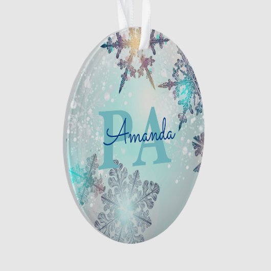 Blue Snowflake Personalized Name PA オーナメント (正面)