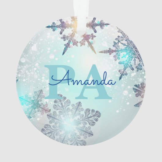 Blue Snowflake Personalized Name PA オーナメント (裏面)