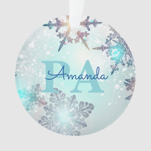 Blue Snowflake Personalized Name PA オーナメント (正面)