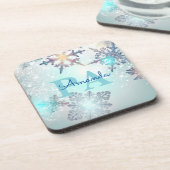 Blue Snowflake Personalized Name PA コースター (左側)