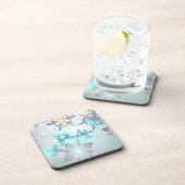 Blue Snowflake Personalized Name PA コースター (右側)