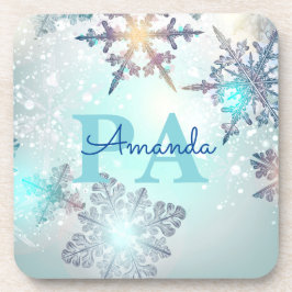 Blue Snowflake Personalized Name PA コースター