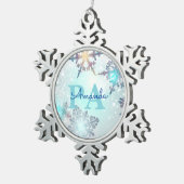 Blue Snowflake Personalized Name PA スノーフレークピューターオーナメント (右)
