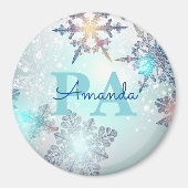 Blue Snowflake Personalized Name PA マグネット (正面)