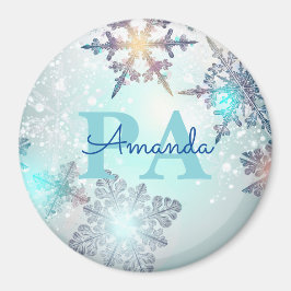 Blue Snowflake Personalized Name PA マグネット