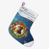 Blue Snowflake PHOTO FRAME for Your Dog's Photo ラージクリスマスストッキング (正面 (吊り時))