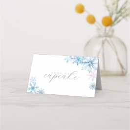 Blue Snowflake Tent Menu Card — Winter First Birth プレイスカード