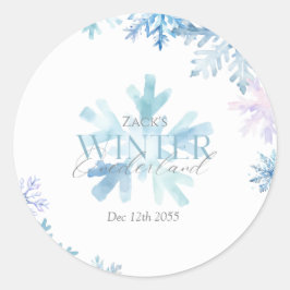 Blue Snowflake Thank You Round Stickers ラウンドシール