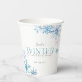 Blue Snowflake Winter Wonderland First Birthday 紙コップ (正面)