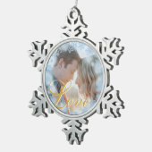 Blue Snowflakesクリスマスラブパーソナライズされた写真 スノーフレークピューターオーナメント (右)