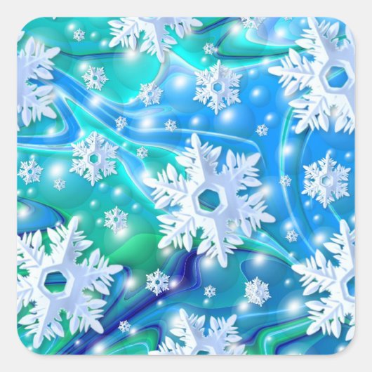 Blue Snowflakesスタンプ スクエアシール (正面)
