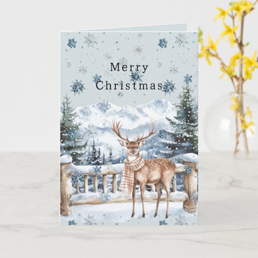 Blue Snowflakes Christmas Deer カード (黄色い花)